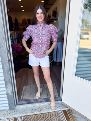 Blush Garden Puff Sleeve Top - Elk + Elm