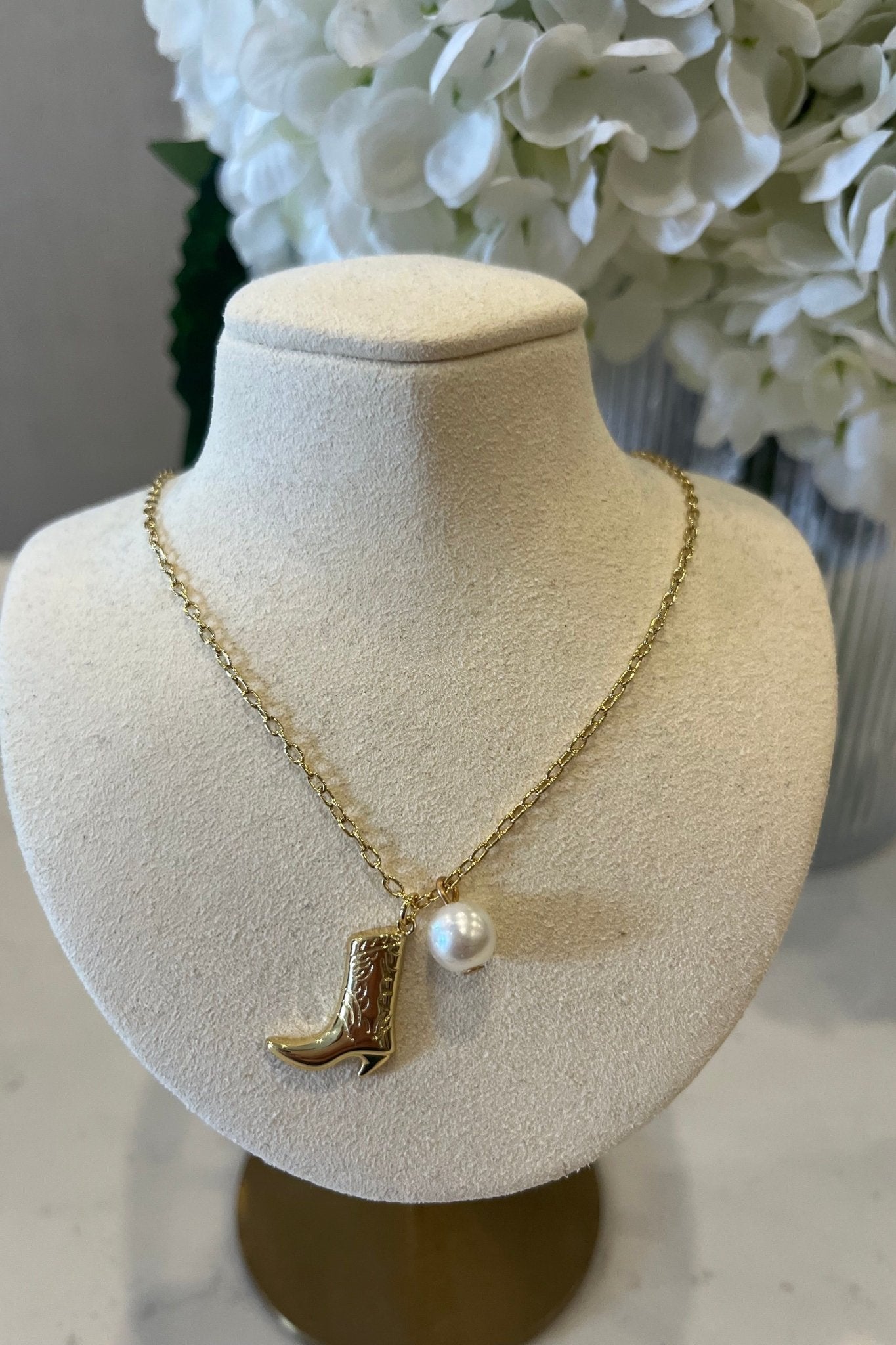 Boot and Pearl Necklace - Elk + Elm