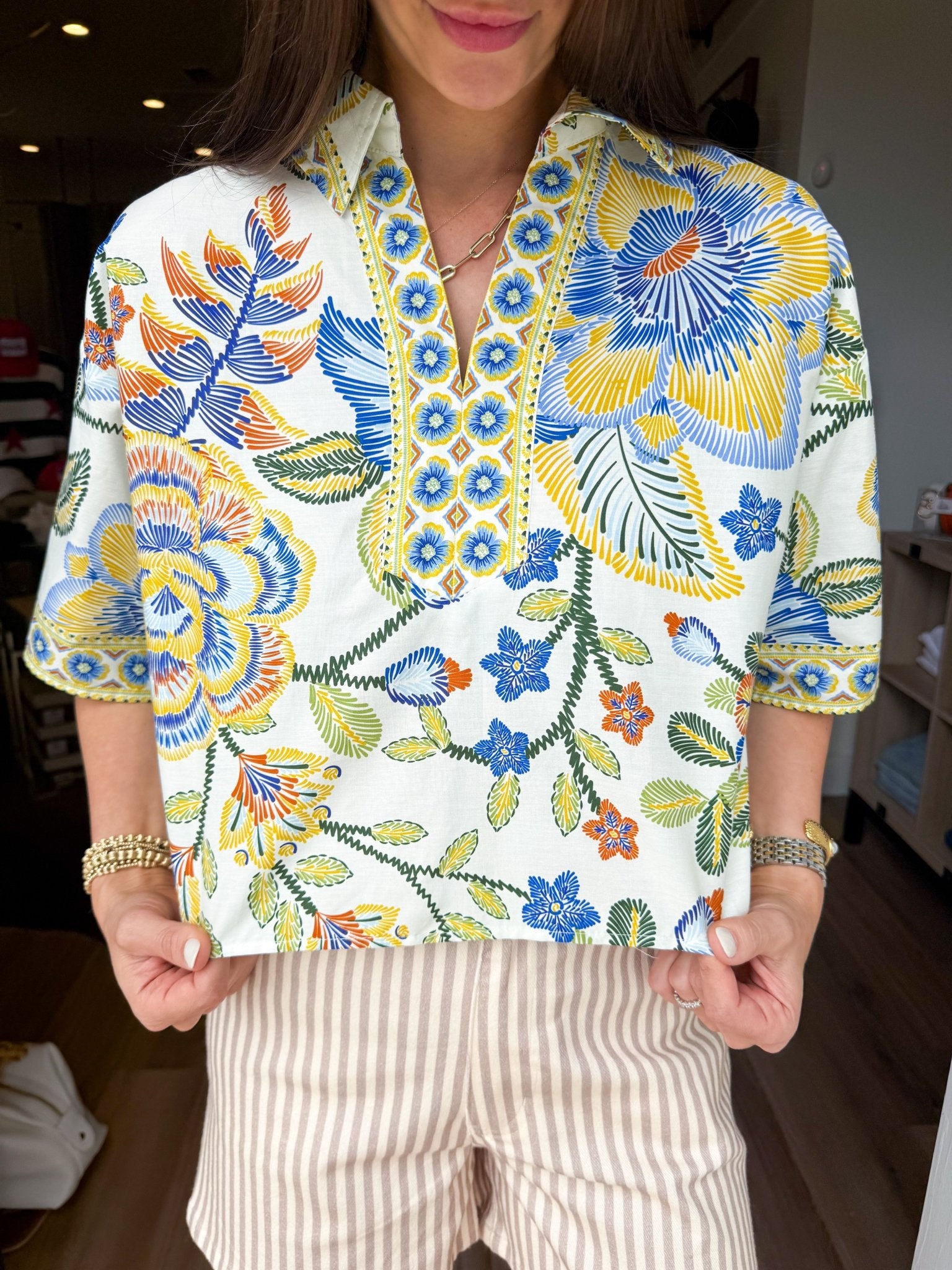 Botanical Split Neck Top - Elk + Elm