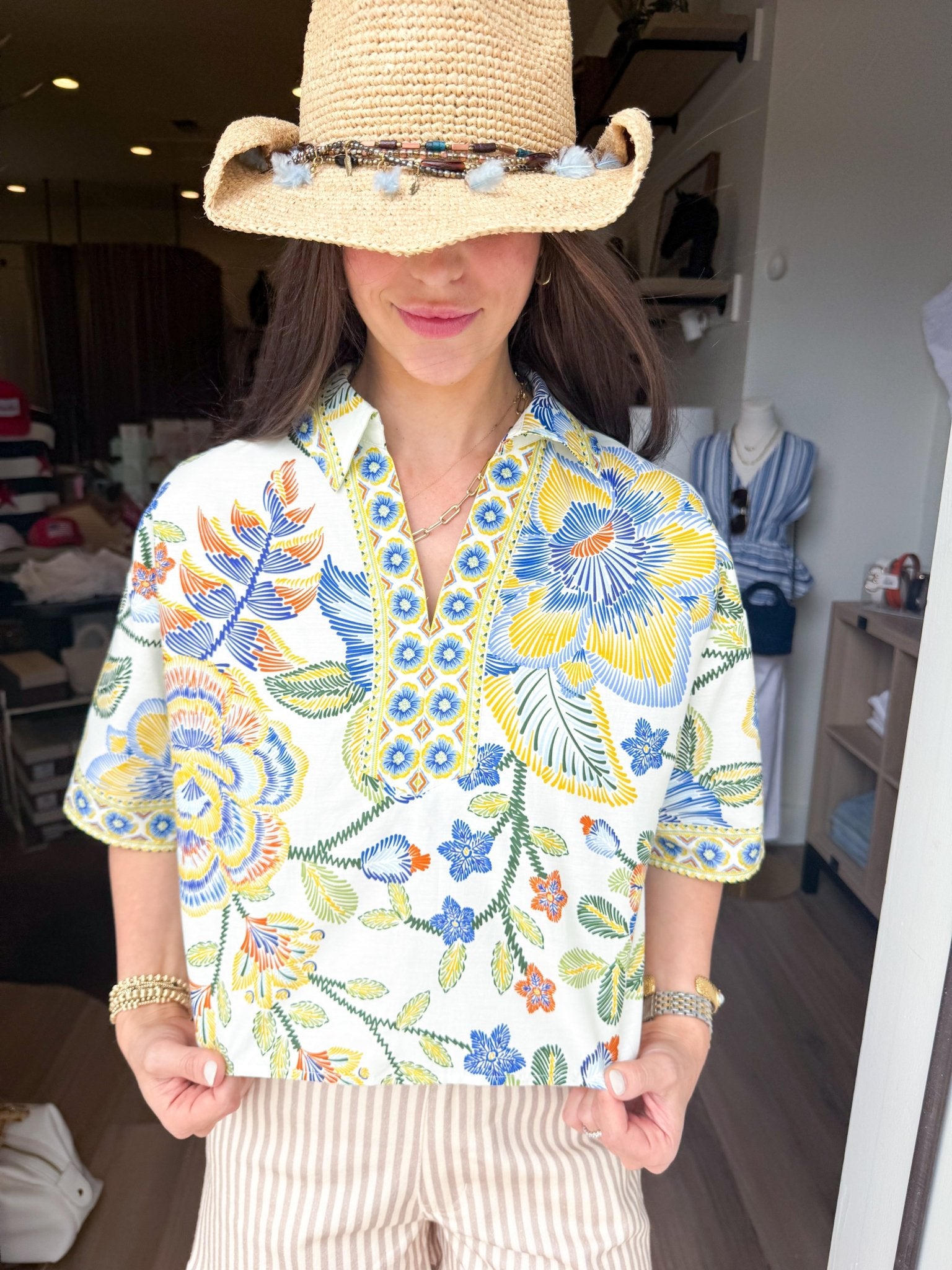 Botanical Split Neck Top - Elk + Elm
