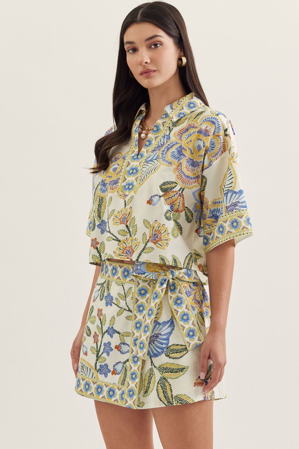 Botanical Split Neck Top - Elk + Elm