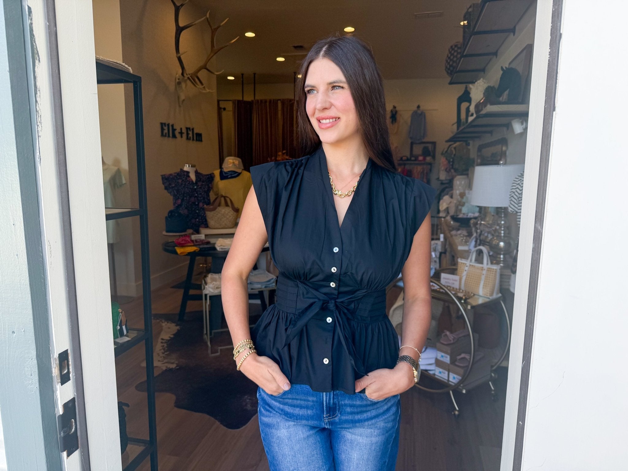 Bow Tie Blouse - Black - Elk + Elm