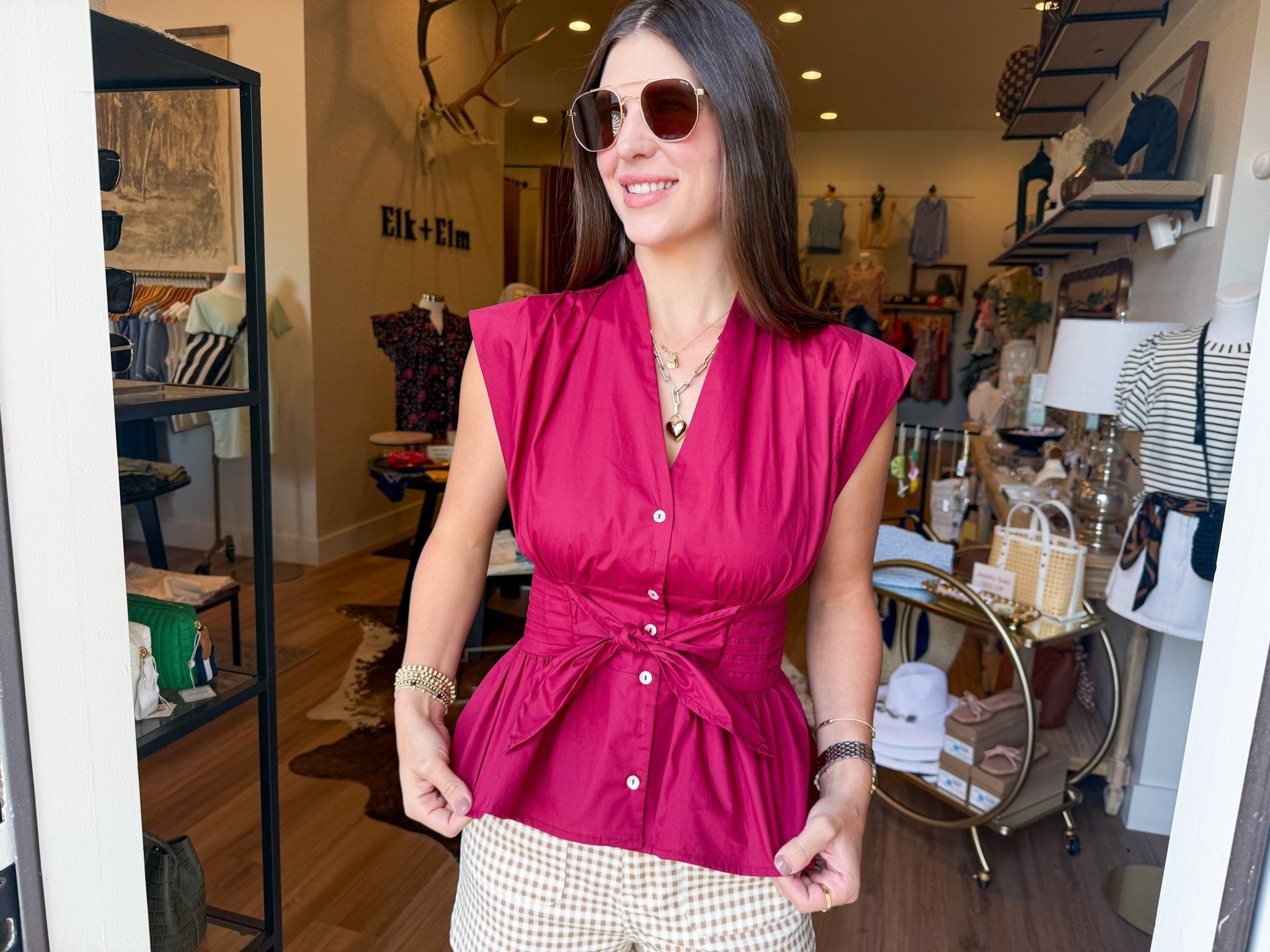 Bow Tie Blouse - Burgundy - Elk + Elm