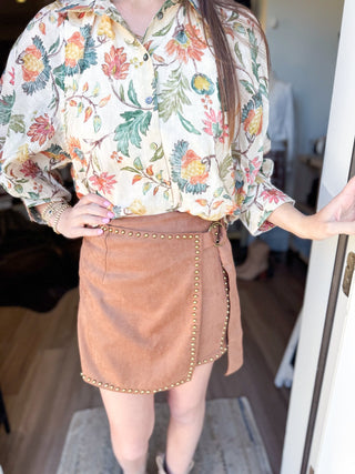 Camel Studded MIni Skirt - Elk + Elm