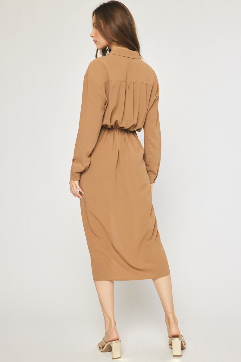 Camel Ruched Dress