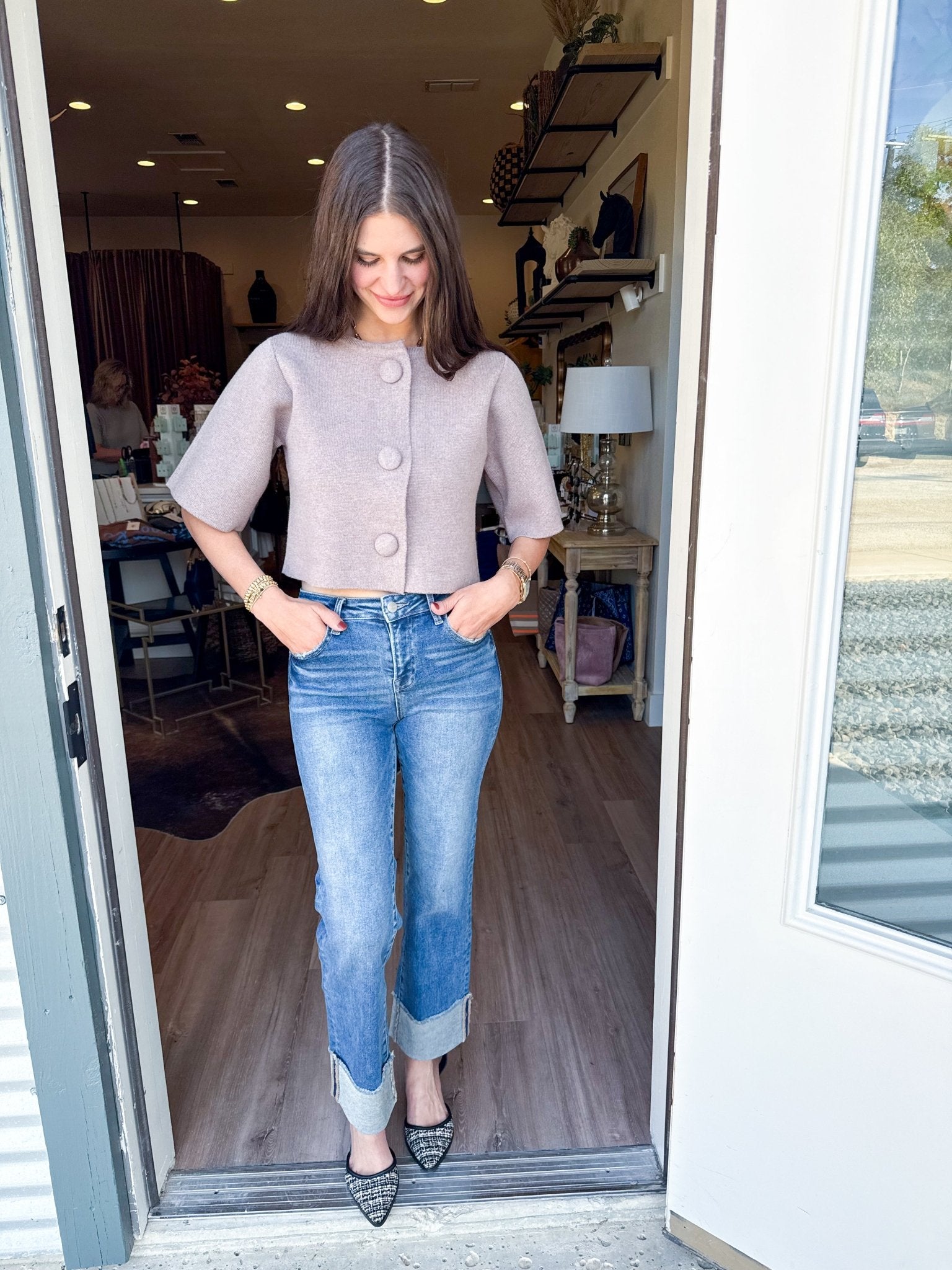 Camille Button Knit Jacket - Elk + Elm