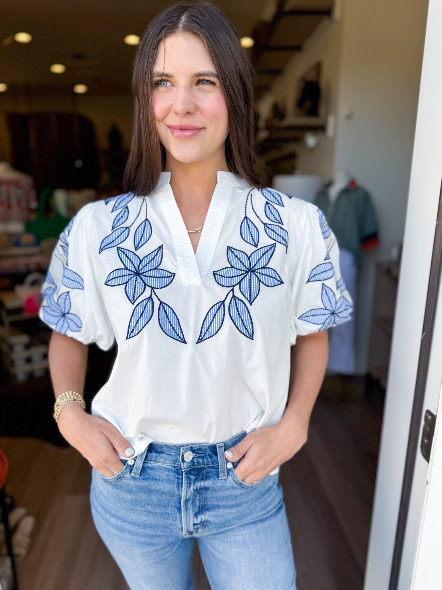 Capri Embroidered Top - Elk + Elm