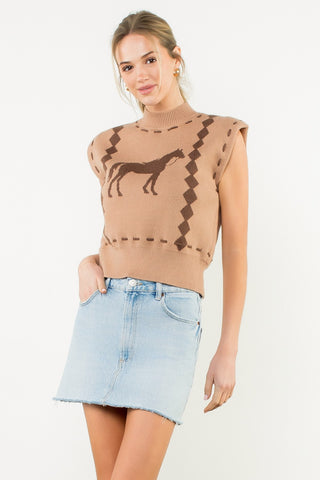 Horse Knit Vest - Carmel