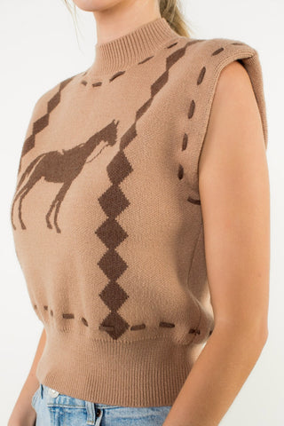 Horse Knit Vest - Carmel