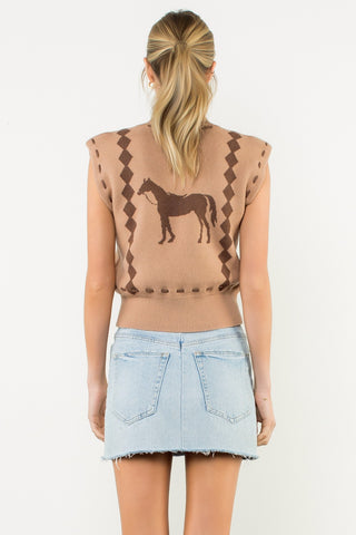 Horse Knit Vest - Carmel