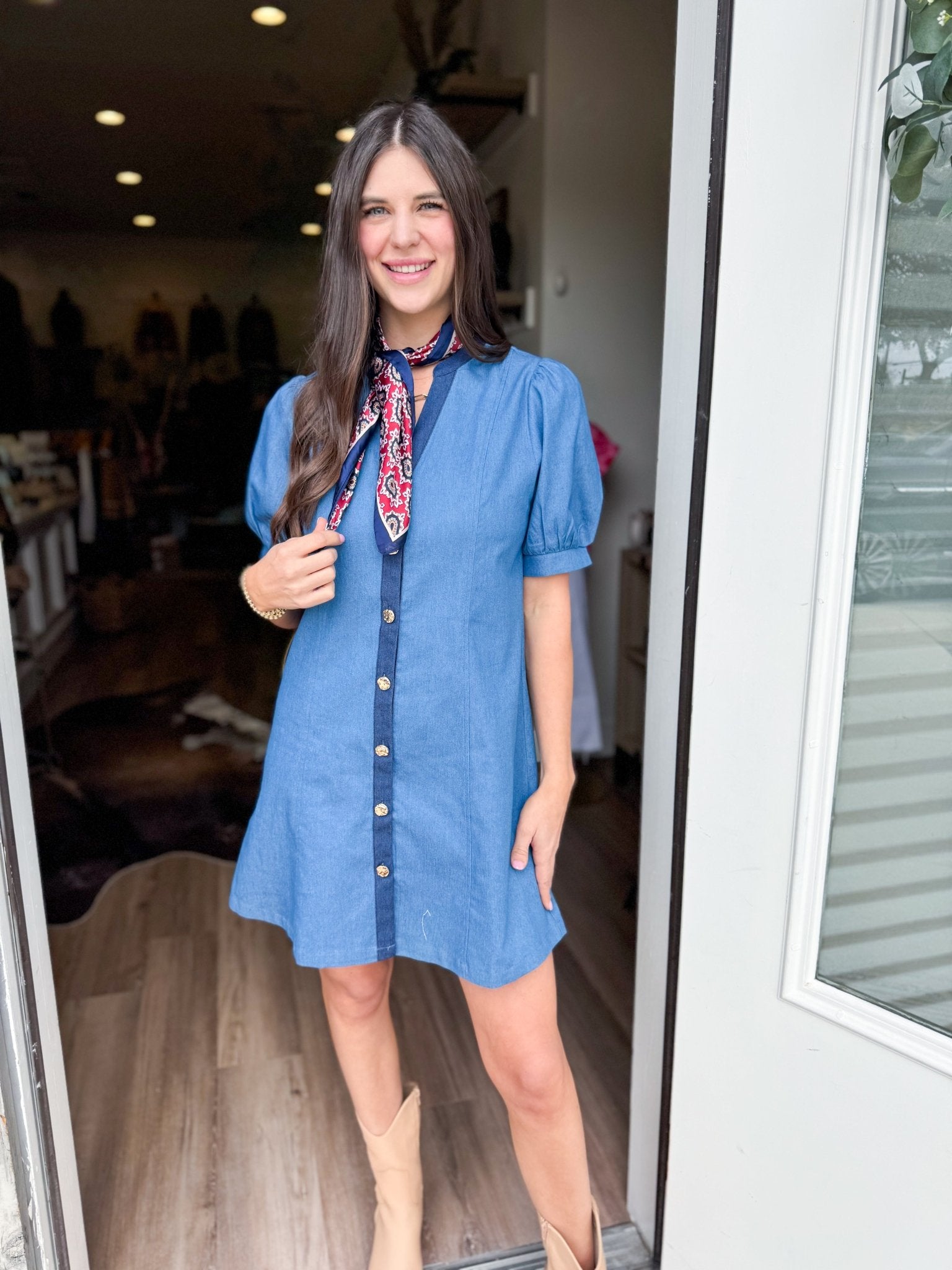 Cassidy Denim Mini Dress - Elk + Elm