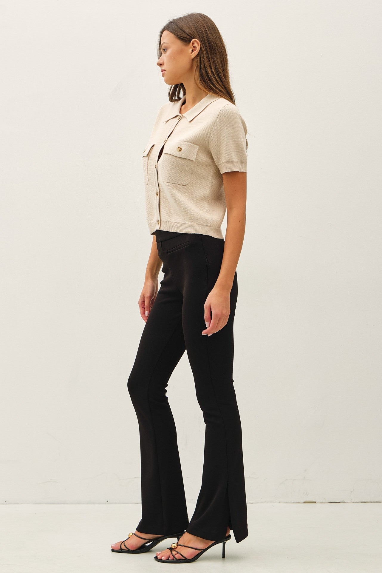 Chic Knit Button - Up Collared Top – Taupe - Elk + Elm