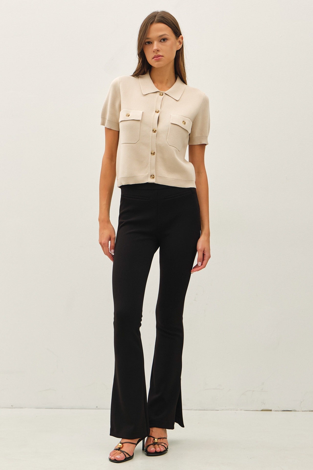 Chic Knit Button - Up Collared Top – Taupe - Elk + Elm