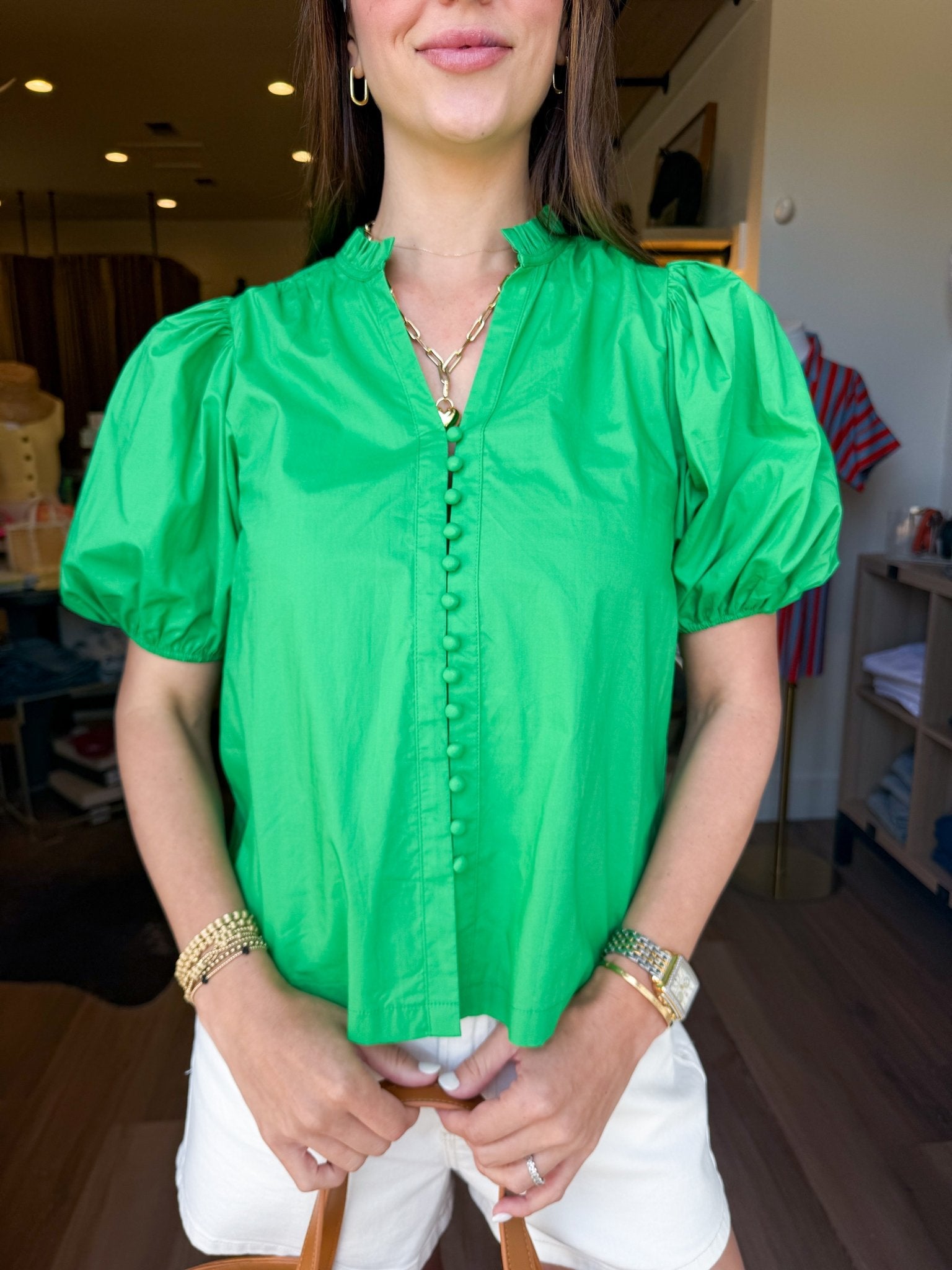 Clover Puff Ruffle Blouse - Elk + Elm