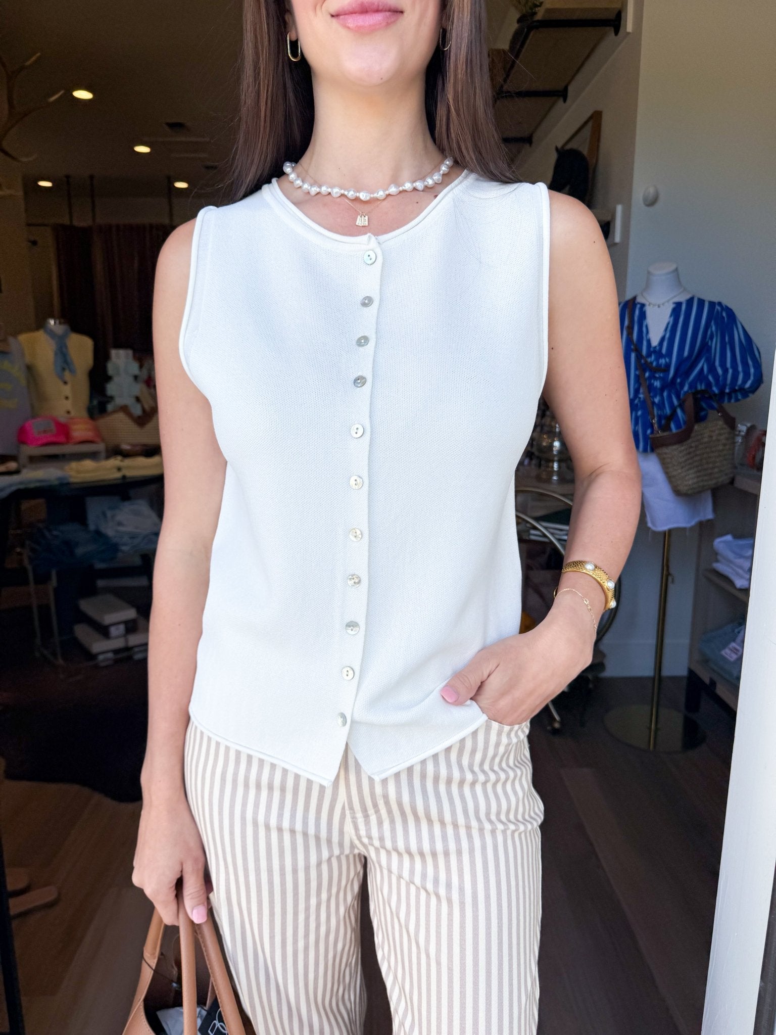 Coastal Charm Button Front Sweater Top - Elk + Elm