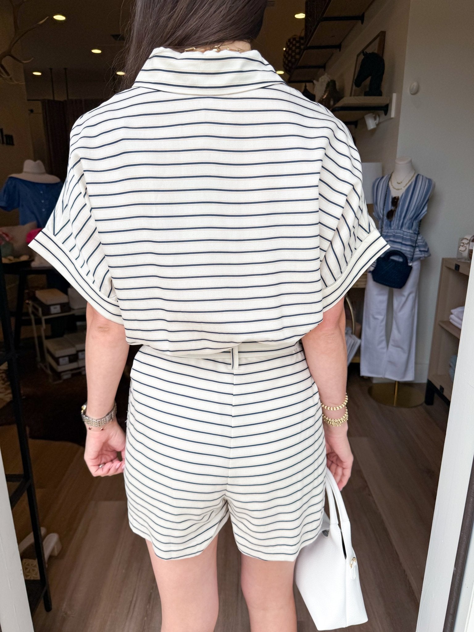 Coastal Stripe Button Romper - Elk + Elm