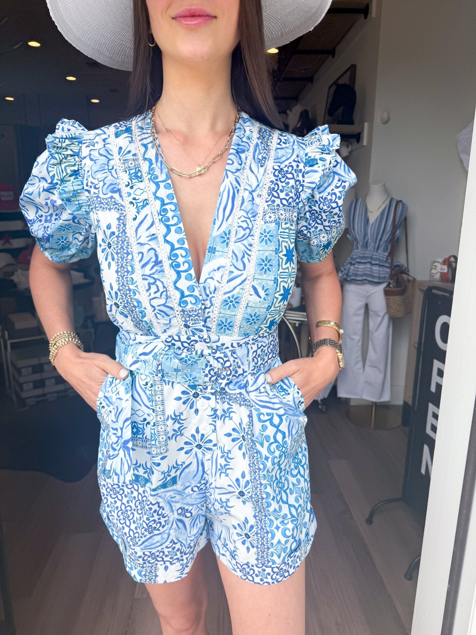 Cobalt Cotton Romper - Elk + Elm
