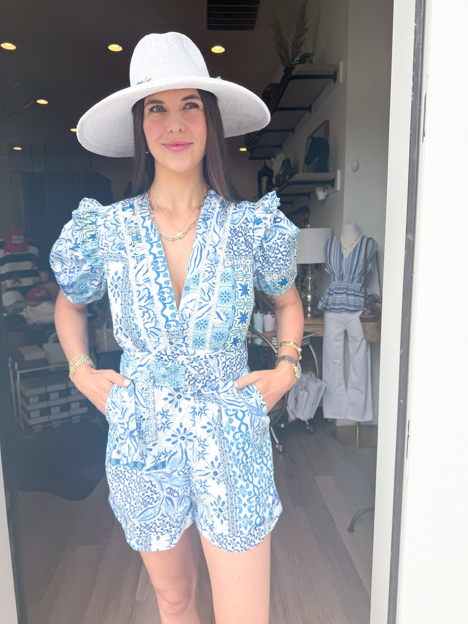 Cobalt Cotton Romper - Elk + Elm