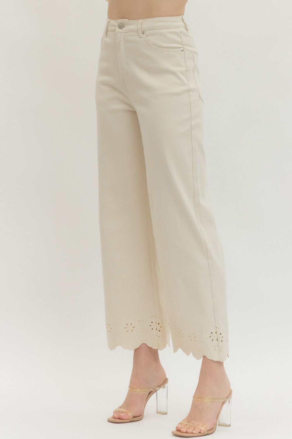 Cream Eyelet Pants - Elk + Elm
