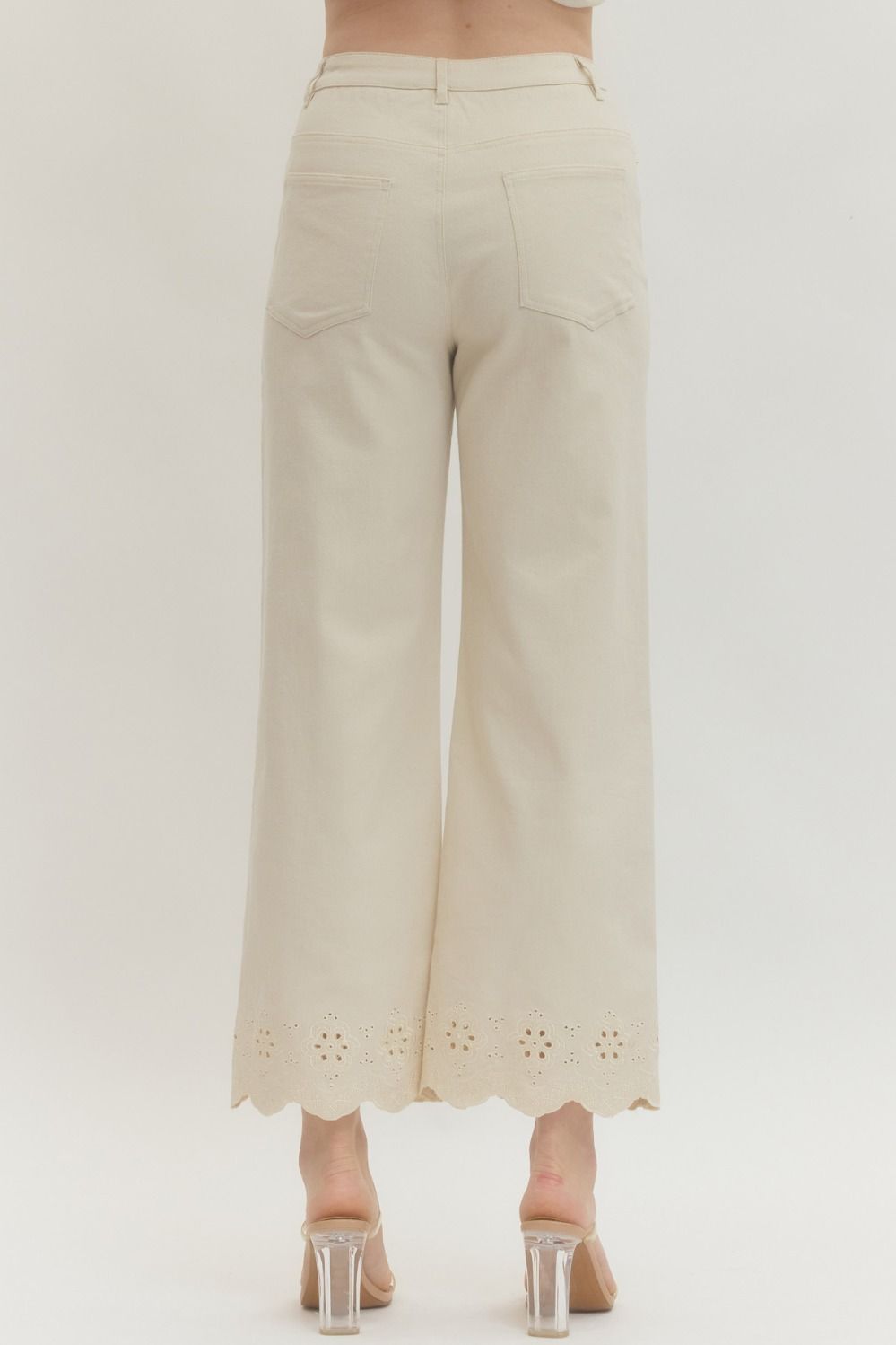 Cream Eyelet Pants - Elk + Elm