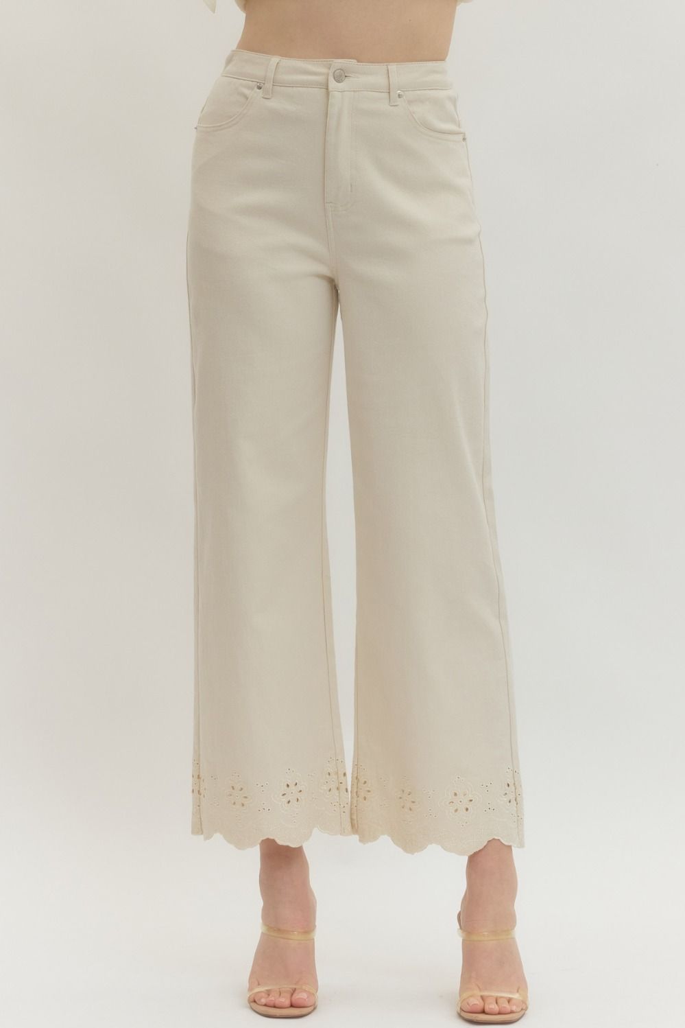 Cream Eyelet Pants - Elk + Elm