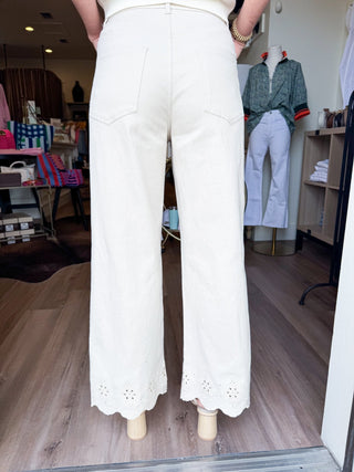 Cream Eyelet Pants - Elk + Elm