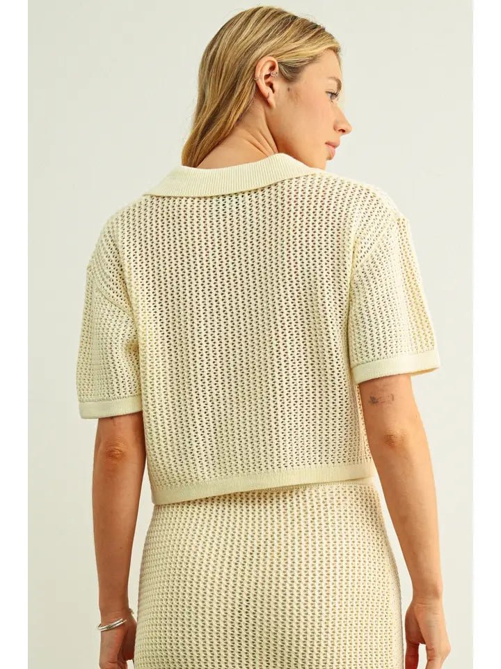Crochet Collar Top - Beige - Elk + Elm
