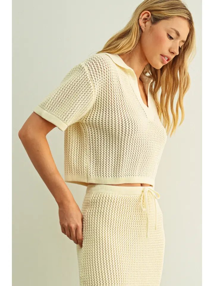 Crochet Collar Top - Beige - Elk + Elm