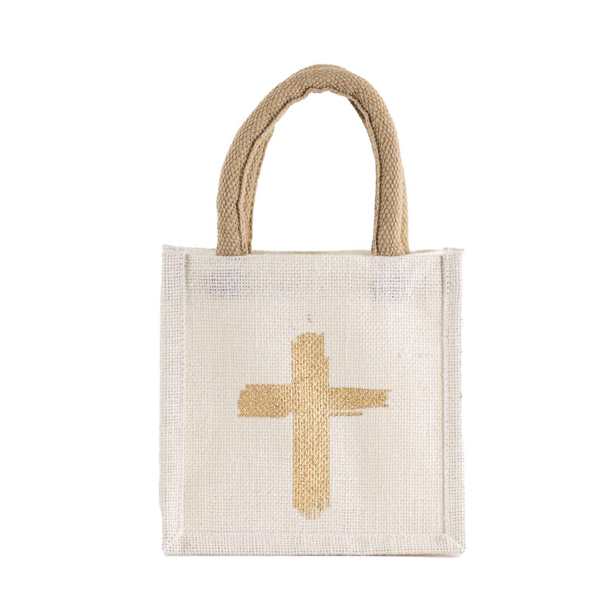 Cross Petite Gift Tote White/Metallic Gold 7x7x5 - Elk + Elm