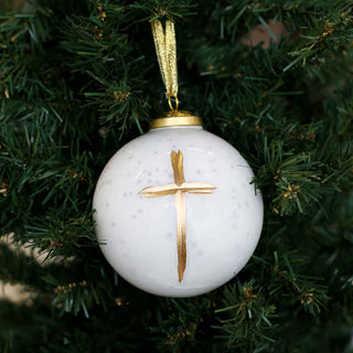 Cruix Glass Ball Ornament White/Gold 4" - Elk + Elm
