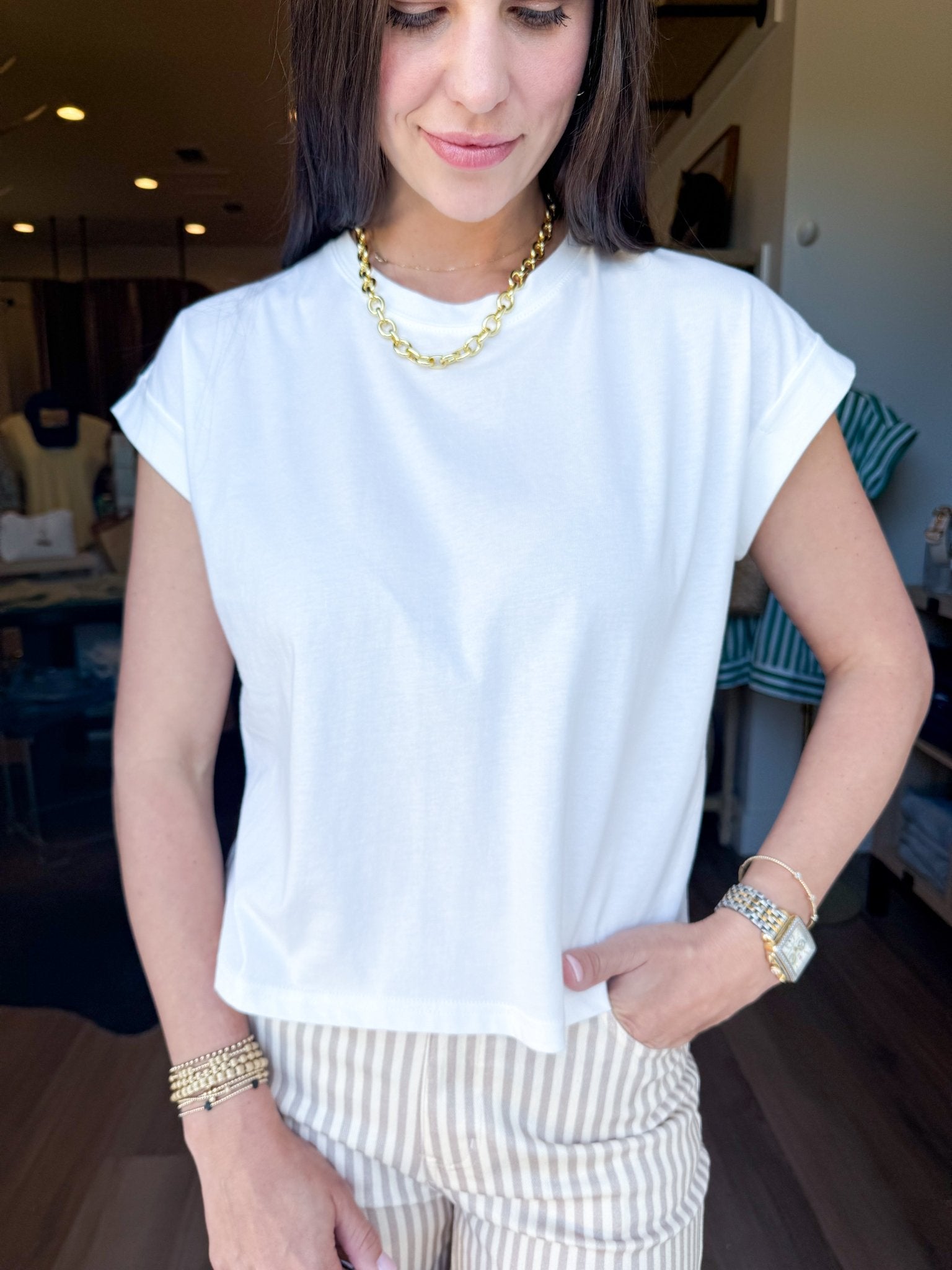 Cuffed Cotton Tee - Off White - Elk + Elm