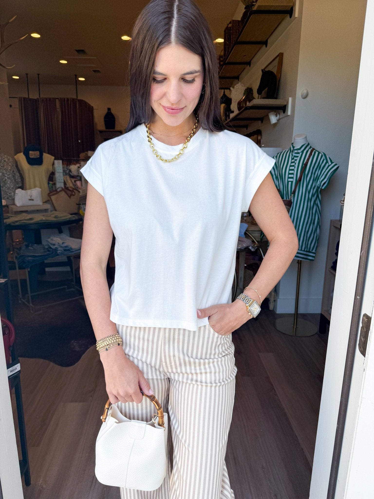 Cuffed Cotton Tee - Off White - Elk + Elm