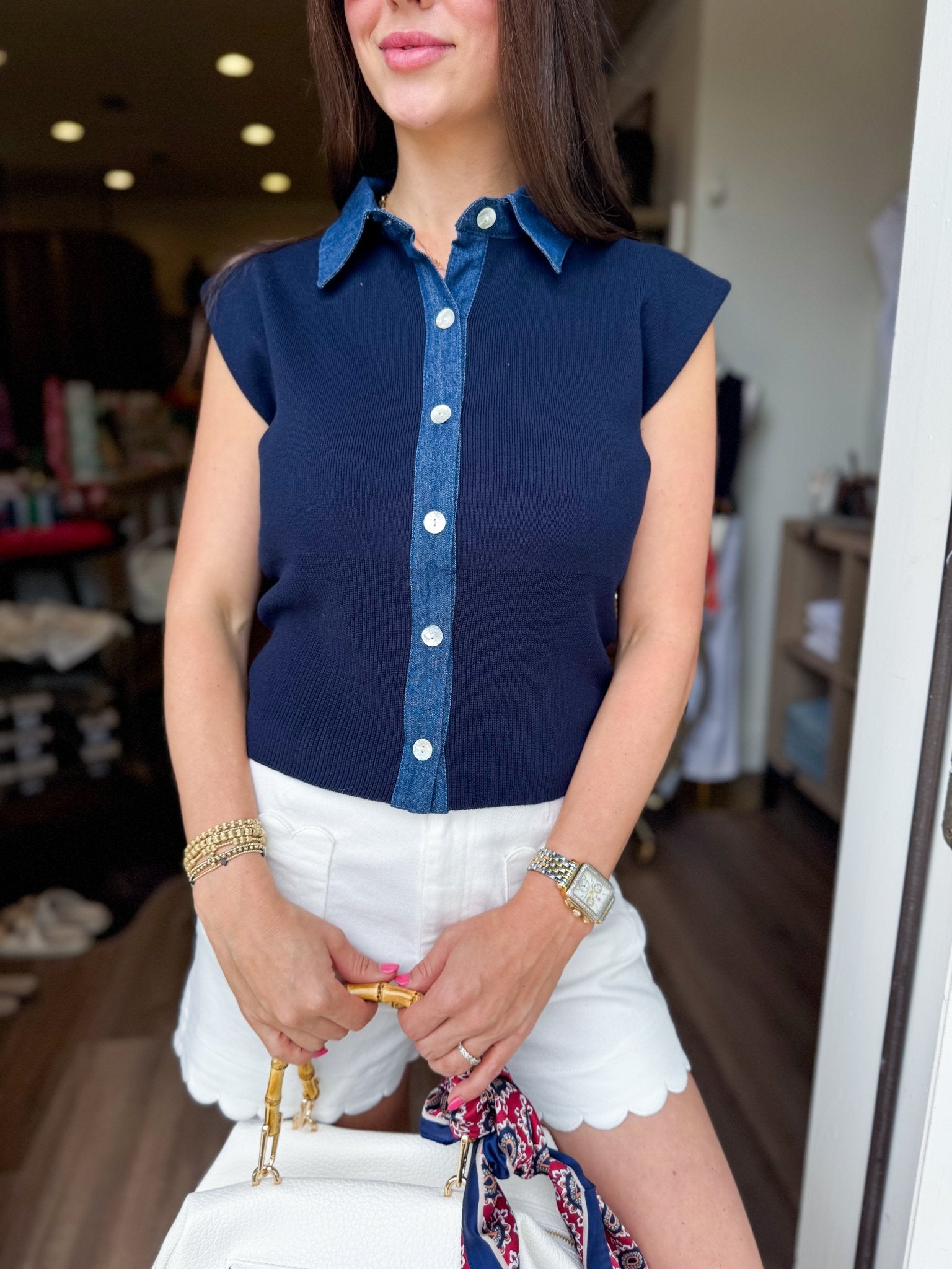 Denim Collar Knit Top - Elk + Elm