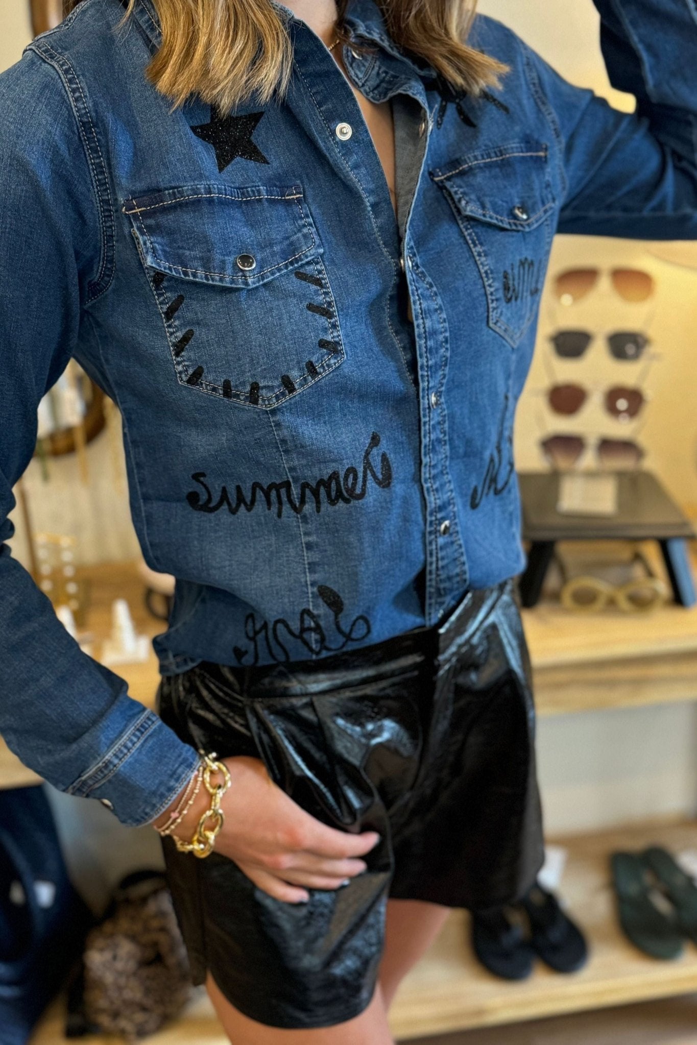 Denim Graphic Button Down - Elk + Elm