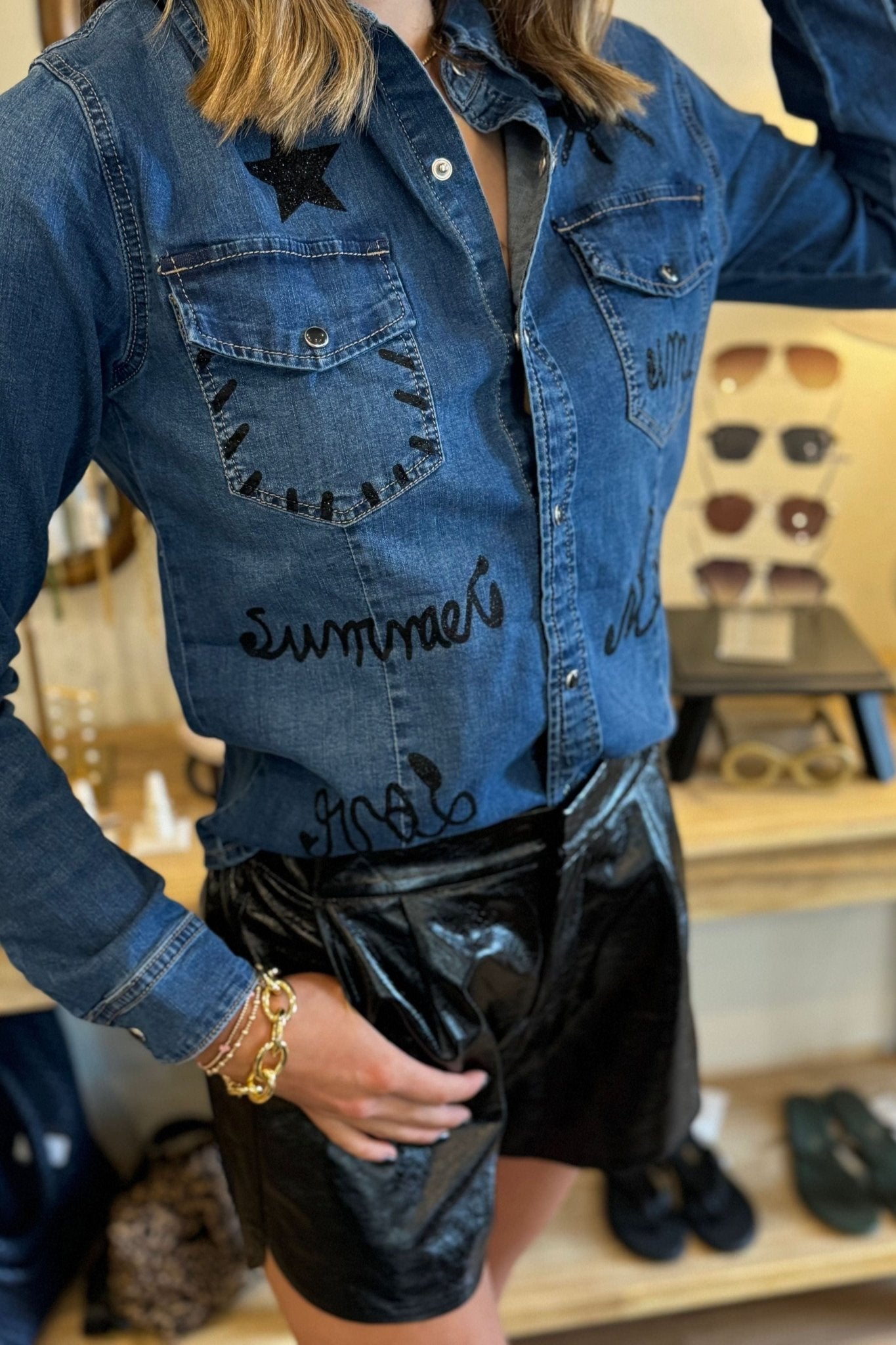 Denim Graphic Button Down - Elk + Elm