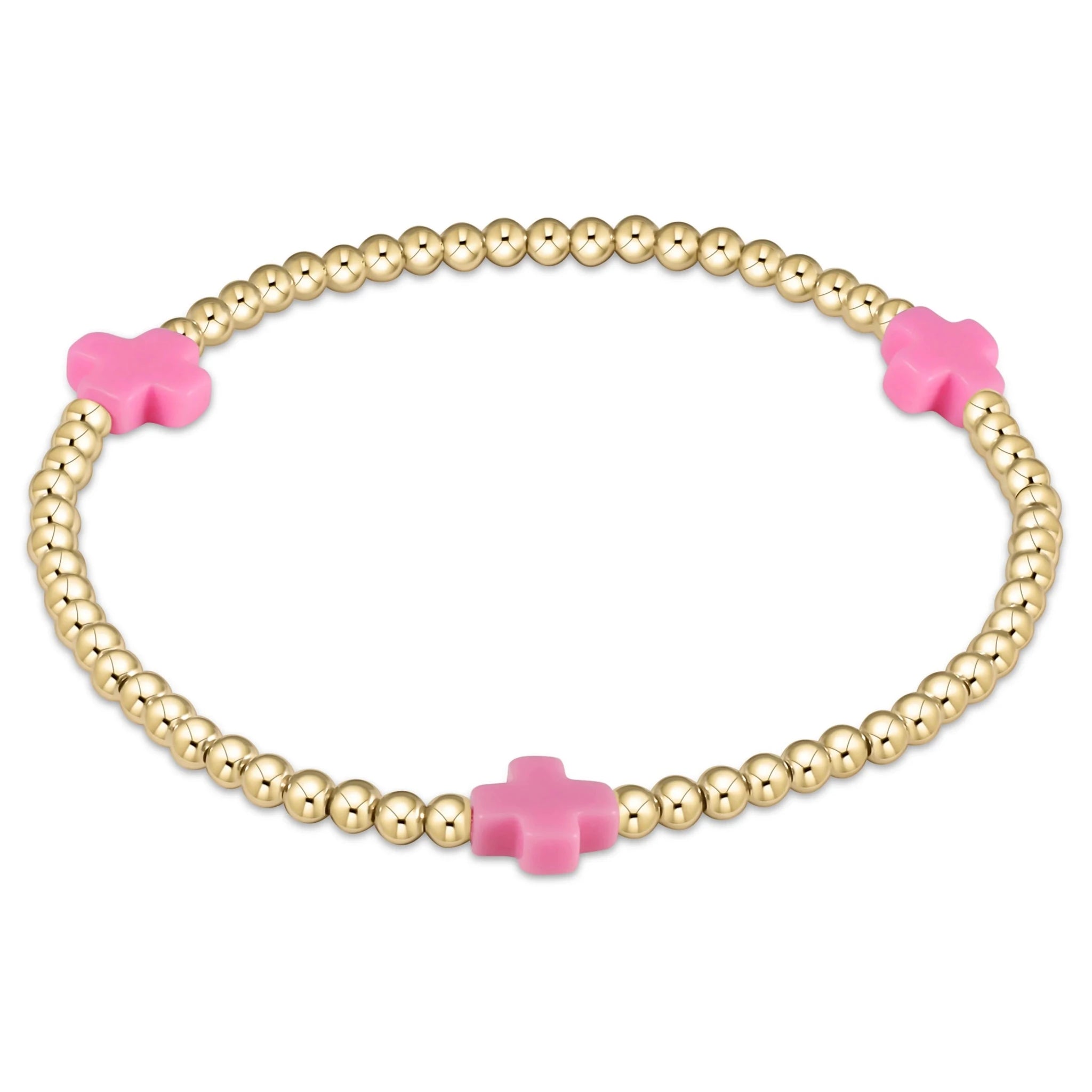 E Newton Extends Signature Cross 3mm Gold Bracelet - Bright Pink - Elk + Elm