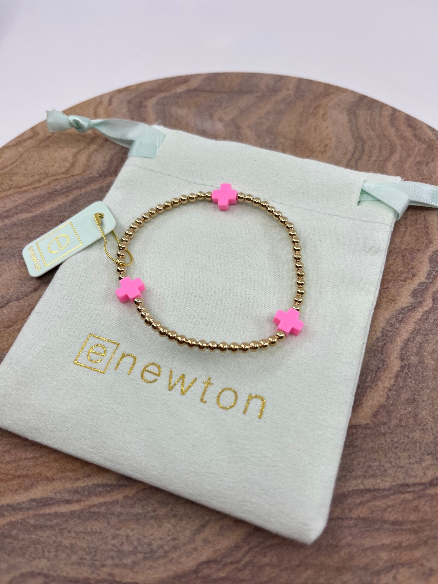 E Newton Signature Cross Gold 3mm Bead Bracelet - Elk + Elm