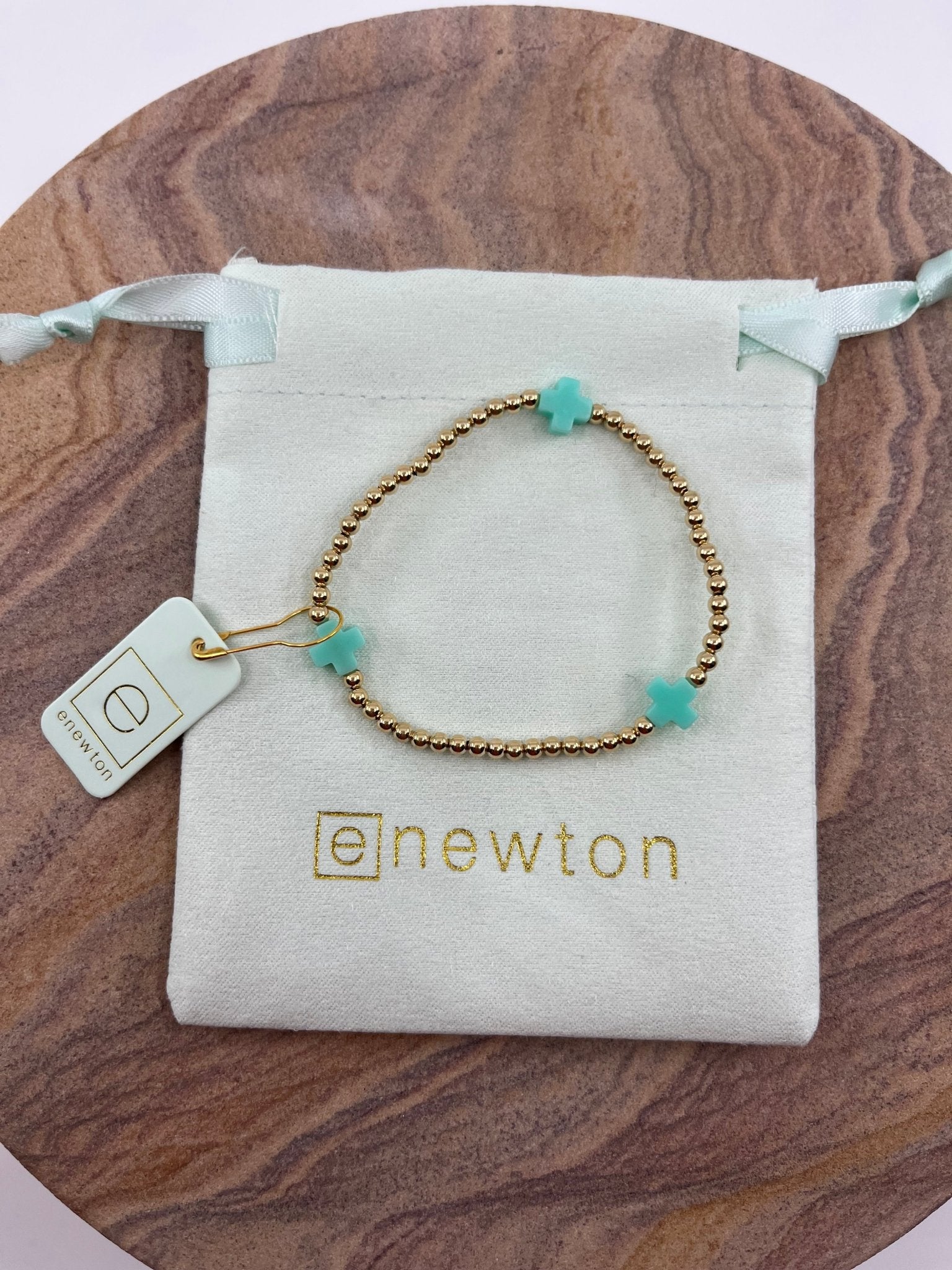 E Newton Signature Cross Gold 3mm Bead Bracelet - Elk + Elm
