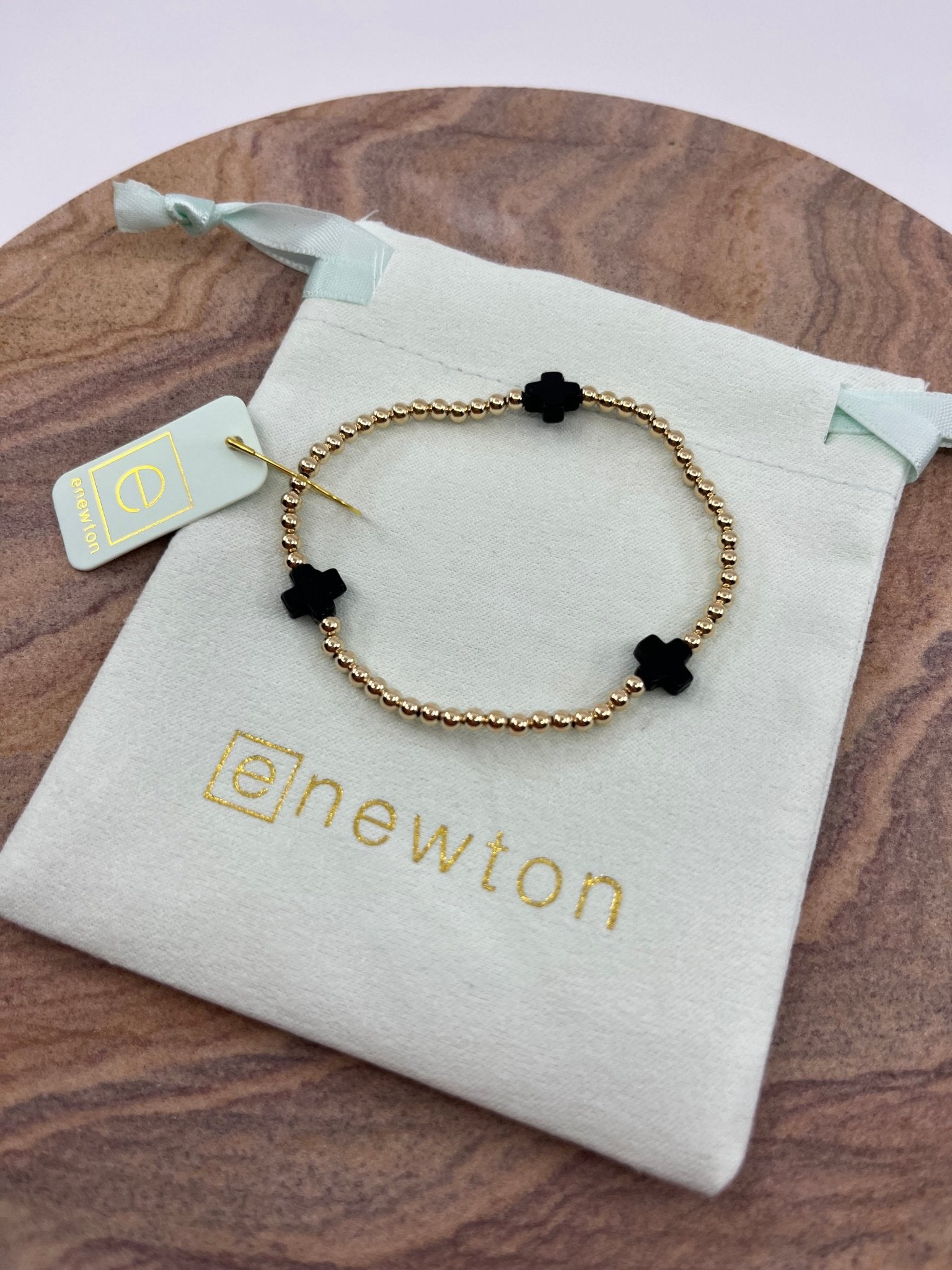 E Newton Signature Cross Gold 3mm Bead Bracelet - Elk + Elm