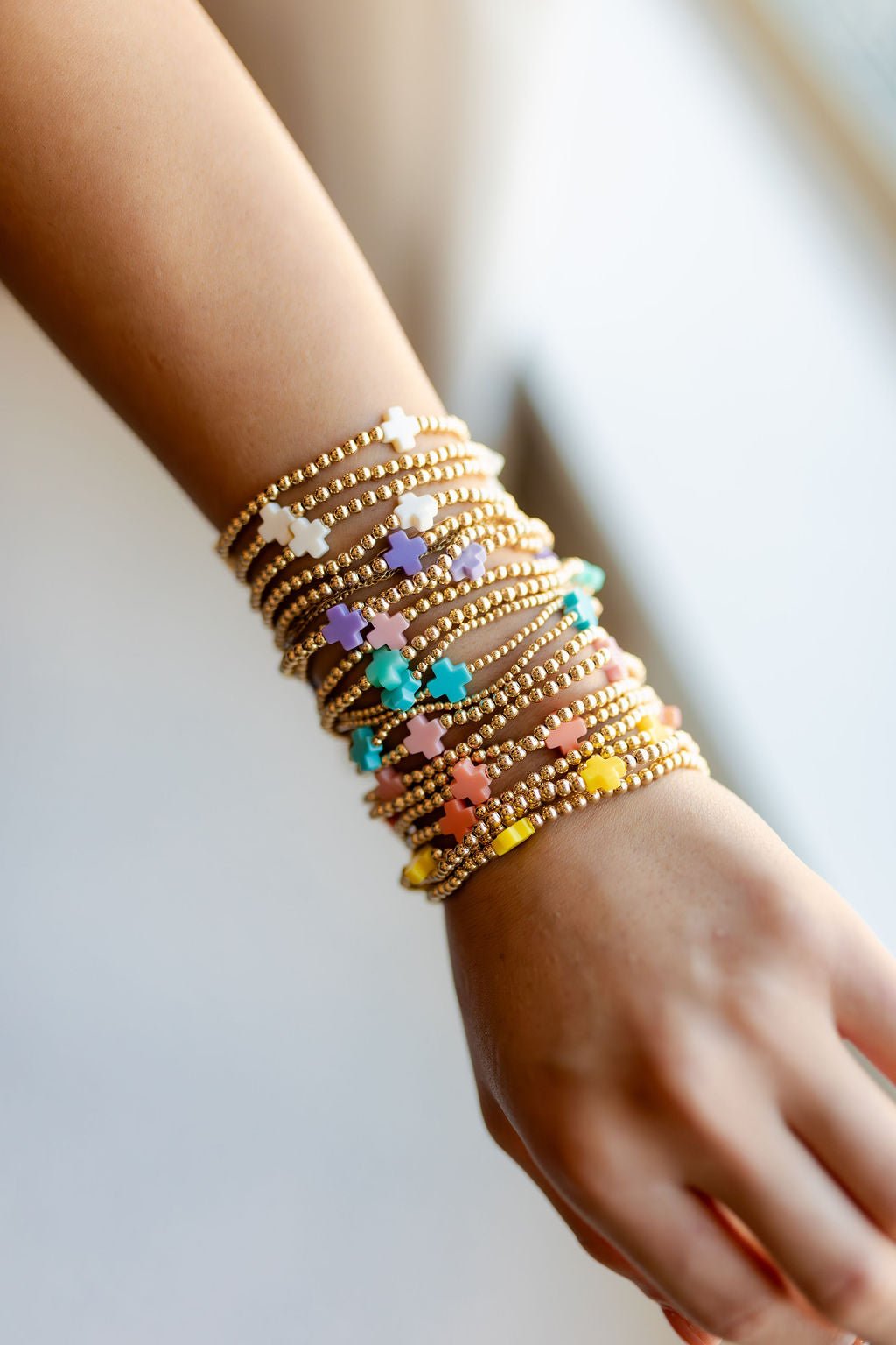 E Newton Signature Cross Gold 3mm Bead Bracelet - Elk + Elm
