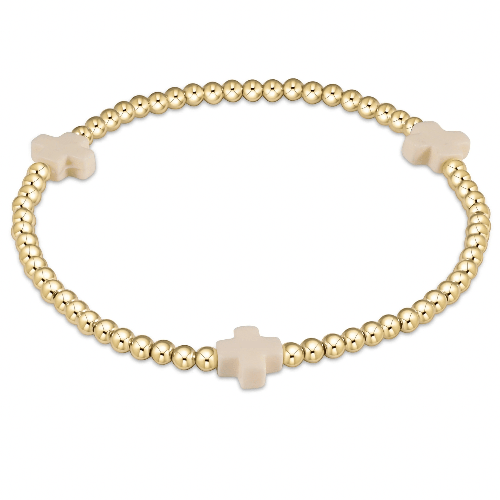 E Newton Signature Cross Gold 3mm Bead Bracelet - Elk + Elm