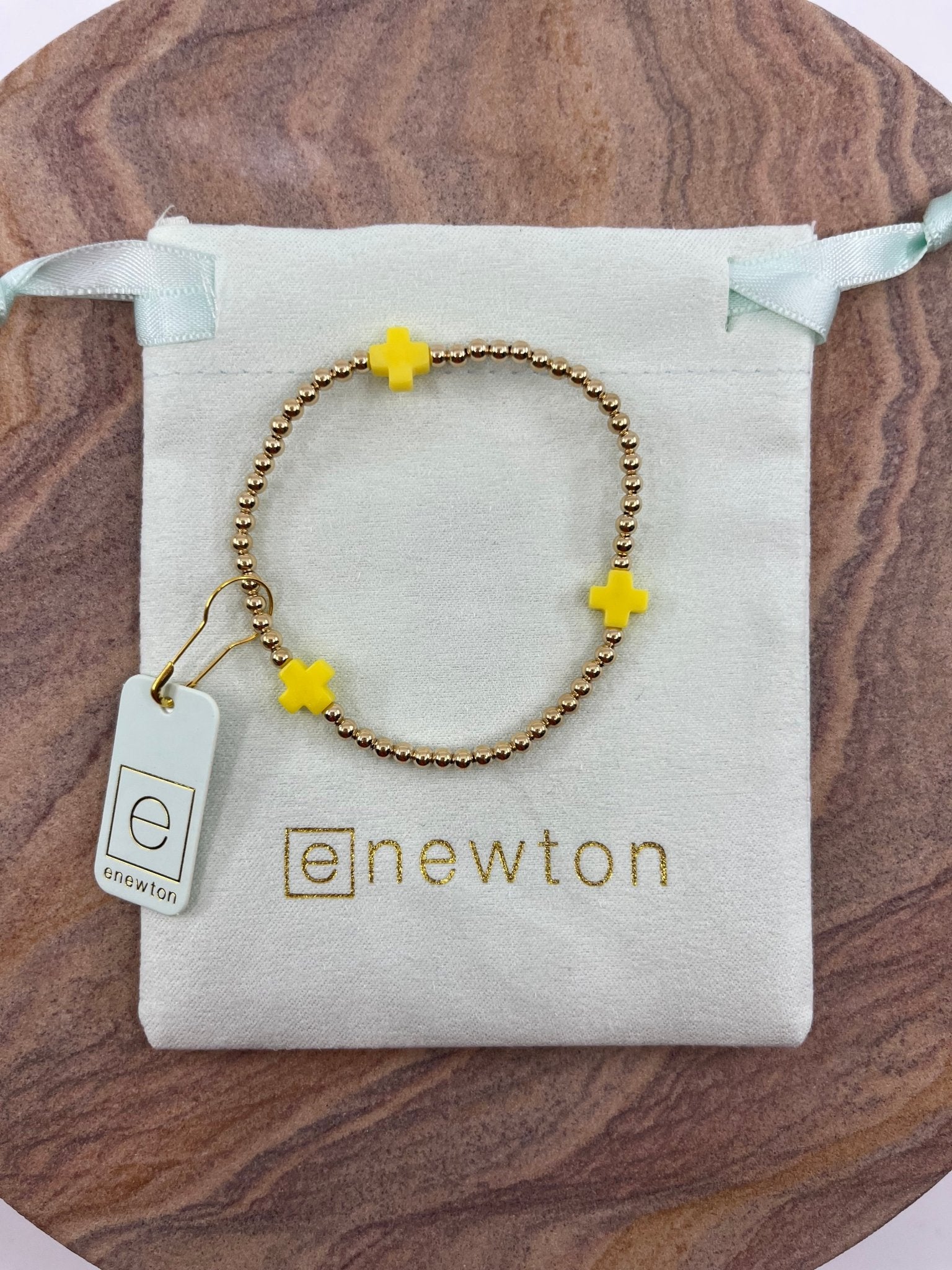 E Newton Signature Cross Gold 3mm Bead Bracelet - Elk + Elm