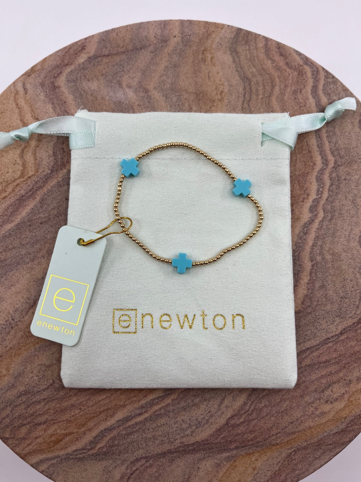 E Newton Signature Cross Gold 3mm Bead Bracelet - Elk + Elm