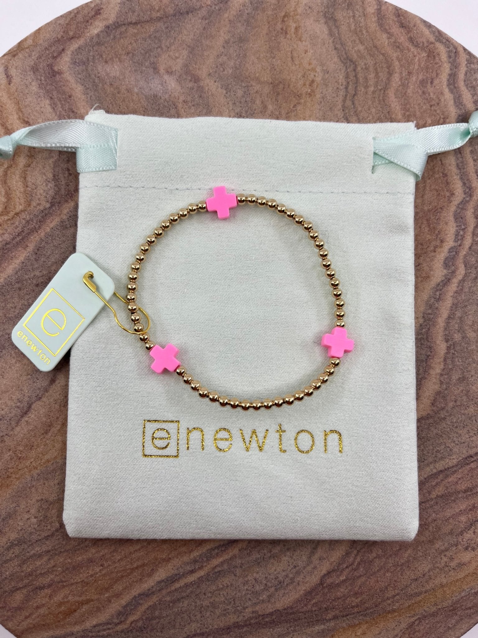 E Newton Signature Cross Gold 3mm Bead Bracelet - Elk + Elm