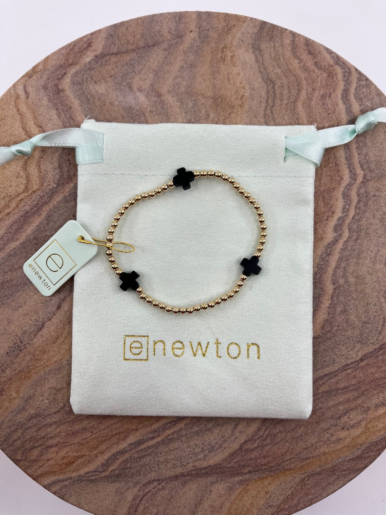 E Newton Signature Cross Gold 3mm Bead Bracelet - Elk + Elm
