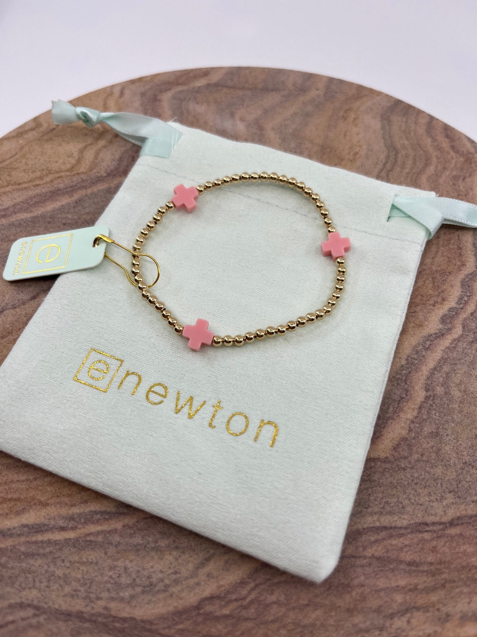 E Newton Signature Cross Gold 3mm Bead Bracelet - Elk + Elm