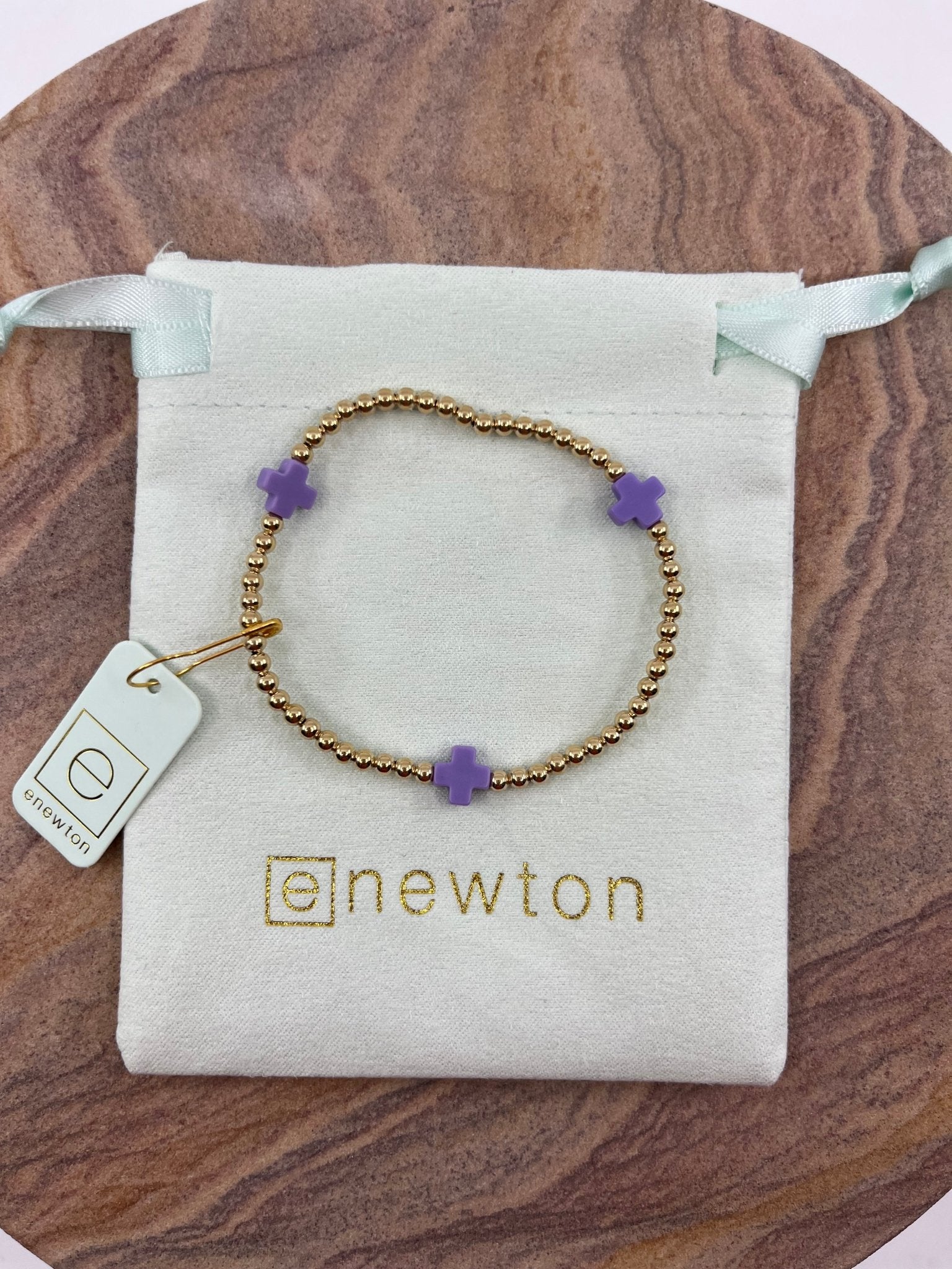 E Newton Signature Cross Gold 3mm Bead Bracelet - Elk + Elm