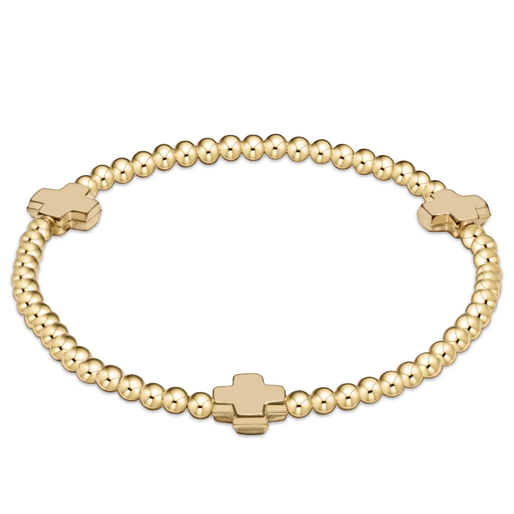 E Newton Signature Cross Gold 3mm Bead Bracelet - Elk + Elm