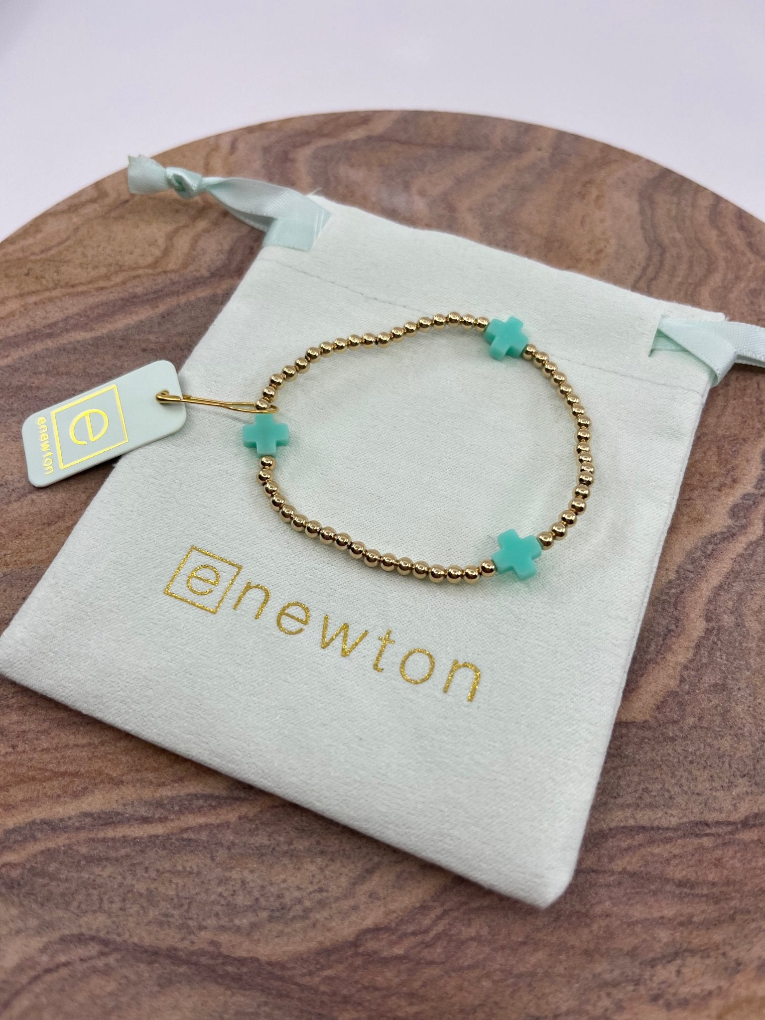 E Newton Signature Cross Gold 3mm Bead Bracelet - Elk + Elm
