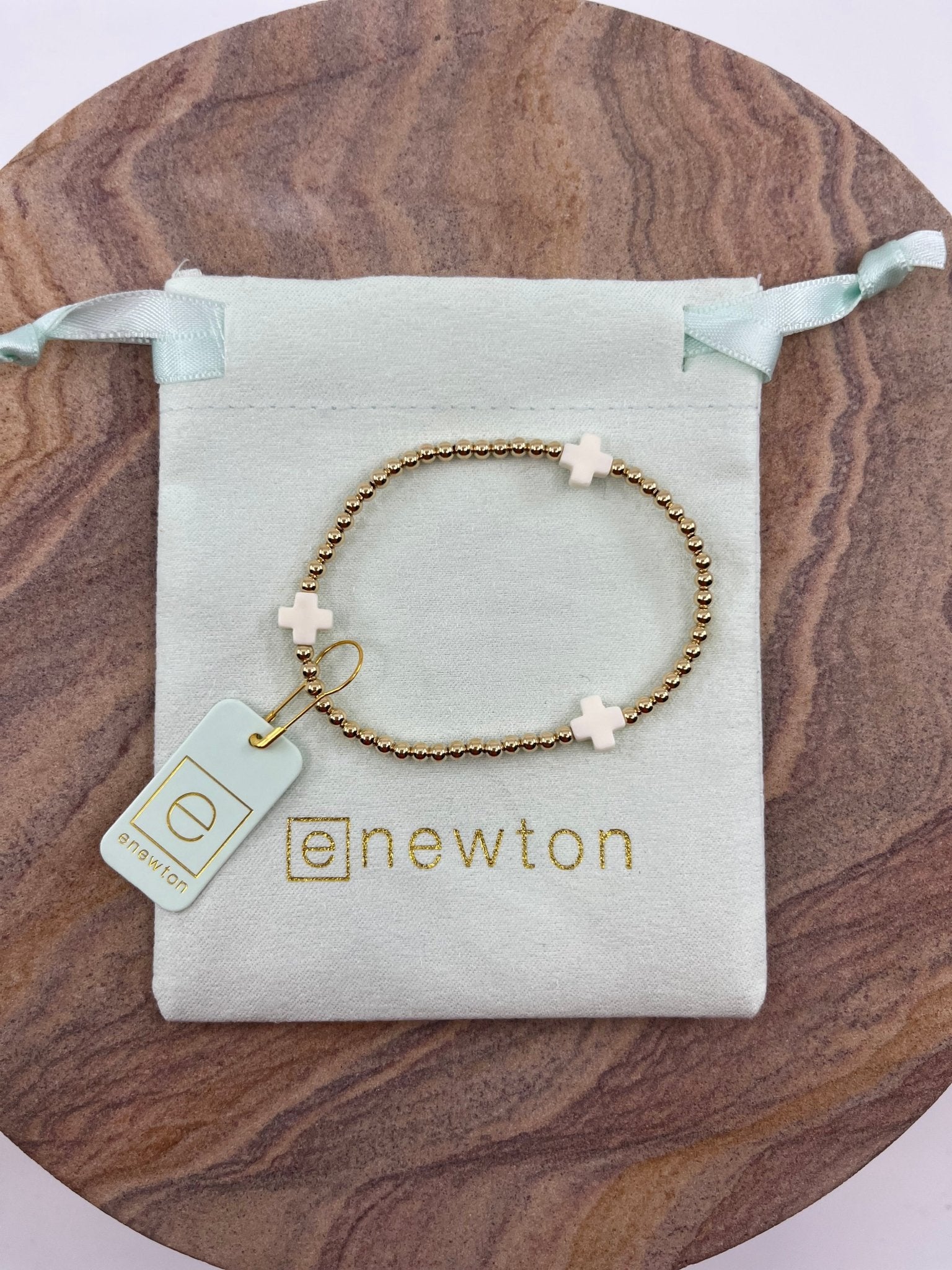 E Newton Signature Cross Gold 3mm Bead Bracelet - Elk + Elm